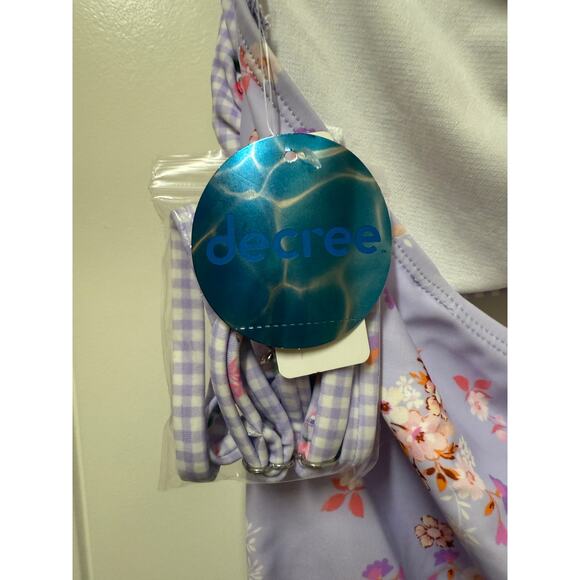 NWT Lavender w/ flowers swimsuit center cut out and optional straps Size Large - Picture 2 of 5